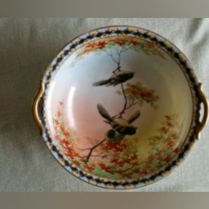 Antique Japanese Art Hand Painted Gold Nippon Bird Bowl